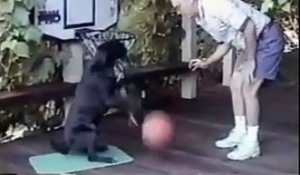 Ce vieux joue au Basketball avec son chien