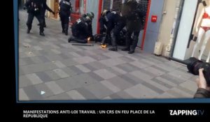 Loi Travail : Un CRS en feu place de la République lors de manifestation parisienne