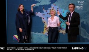 Quotidien : Marion Cotillard assiste Evelyne Dhéliat pour présenter la météo et lui déclare son amour