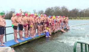 Swimmers brave elements for festive Serpentine dip