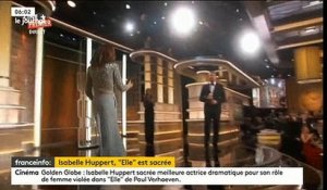 Regardez le triomphe d'Isabelle Huppert et du film "Elle" sacrés aux Golden Globes cette nuit à Los Angeles