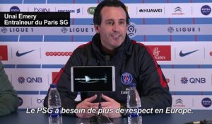 Emery: "le PSG a besoin de plus de respect en Europe"