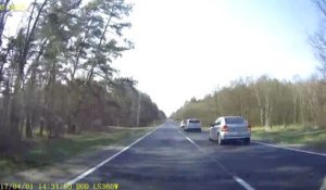 Un automobiliste polonais double une file de voitures