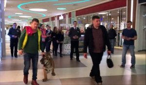Un homme russe se promène avec un tigre dans un centre commercial