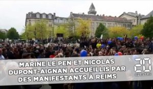 Marine Le Pen et Nicolas Dupont-Aignan chahutés lors de leur visite à Reims