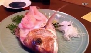 Ce poisson se réveille en plein dîner à moitié mangé !
