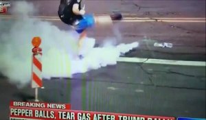 Un manifestant obtient une grenade lacrymogène dans le mauvais endroit !