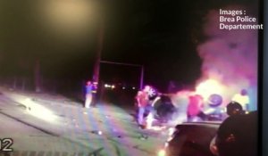 VIDÉO - États-Unis : des policiers sauvent un automobiliste des flammes