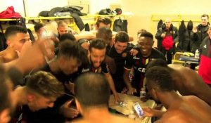La joie des joueurs du FC Martigues après la victoire à Hyères hier soir