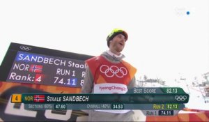 JO 2018 : Snowboard Slopestyle - Staale Sandbech régale.