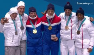 JO 2018 : Ski de fond - Sprint libre par équipes Hommes. Les bleus reçoivent leur médaille