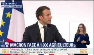 "On ne peut pas venir me dire 'Ouvrez des marchés, aidez-nous à exporter mais quand ça nous arrange'", dit Macron aux agriculteurs