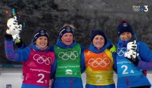JO 2018 : Biathlon - Relais Femmes. La cérémonie des nounours