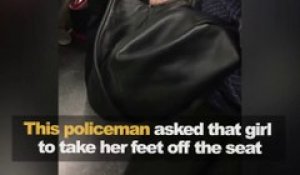 Ce policier vire une femme qui ne voulait pas enlever ses pieds du fauteuil d'un train... Bien joué!