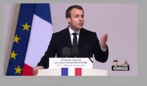 Hommage à Arnaud Beltrame: Regardez Emmanuel Macron qui s'adresse à la jeunesse: "L'absolu est là devant nous, mais il n'est pas dans les rangs fanatiques"