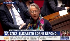 SNCF: "Je suis fière de porter cette réforme, dans l’intérêt du service public ferroviaire", a lancé Élisabeth Borne