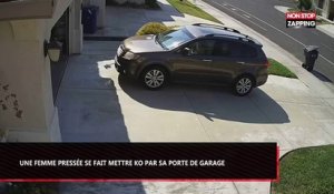 Pressée, une femme se fait mettre KO par sa porte de garage (Vidéo)