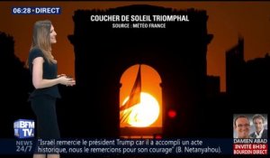 À Paris, cette image rare du coucher de soleil sous l’Arc de Triomphe