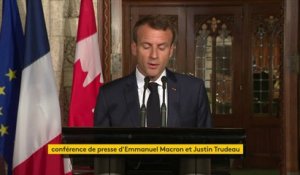 "Nous avons signé un plan d'action sur la coordination de nos efforts en matière d'aide au développement", annonce Emmanuel Macron aux côtés de Justin Trudeau à la veille du G7