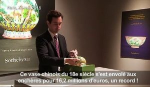 Un vase chinois du 18e siècle vendu aux enchères 16,2 M d'euros