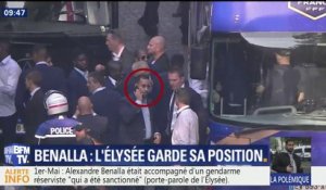 Alexandre Benalla était présent lundi près du bus des Bleus pour leur retour en France