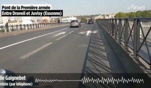 Il filme " le couloir de la mort " des cyclistes sur un pont à Draveil (Essonne)