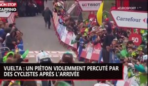 Vuelta : un piéton violemment percuté par des cyclistes après l'arrivée (vidéo)