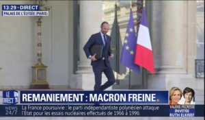 Remaniement: tout sourire, Édouard Philippe quitte l'Élysée après le conseil des ministres