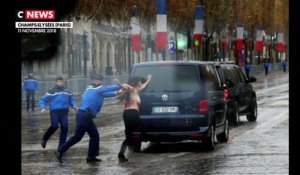 11 Novembre : Trois Femen forcent la sécurité devant le passage de Donald Trump