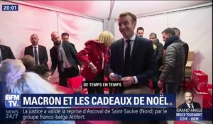 Lors d'une distribution de cadeaux, Emmanuel Macron fait des allusions à l'actualité