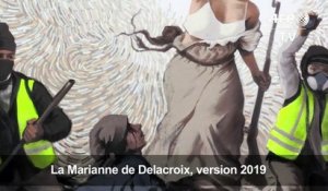 "La liberté" et des "gilets jaunes" sur une fresque à Paris