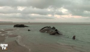 L'épave d'un sous-marin allemand émerge sur une plage du nord de la France