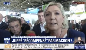 Pour Marine Le Pen, la nomination d'Alain Juppé au Conseil constitutionnel est une récompense d'Emmanuel Macron