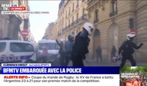 Les équipes de la Brav, la brigade de répression de l'action violente, sont mobilisées dans le quartier des Champs-Élysées