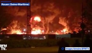 Les images filmées cette nuit du très violent incendie dans une usine à Rouen