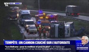 Tempête Ciara: un camion s'est couché sur l'autoroute A2 près de Valenciennes, probablement en raison des vents violents