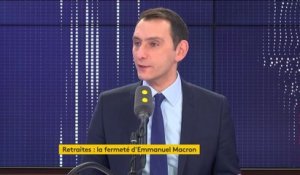 Réforme des retraites : "Puisque Emmanuel Macron est si sûr de lui, qu’il présente un projet finalisé aux Français et qu’il le soumette à référendum, on en aura le cœur net", affirme Laurent Jacobelli, du Rassemblement national