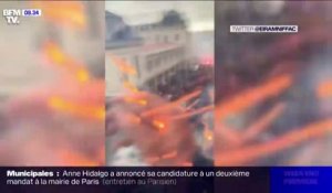 "On a dû évacuer l'appartement": une étudiante filme le cortège samedi à Lyon quand un projectile explose à sa fenêtre
