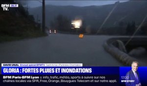 Tempête Gloria: la route est inondée à Saint-Arnac dans les Pyrénées-OrientalesTempête Gloria: la route est inondée à Saint-Arnac dans les Pyrénées-Orientales