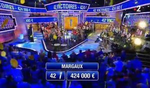 En larmes hier soir, Margaux est devenue la plus grande gagnante de l'histoire de "N'oubliez pas les paroles" présenté par Nagui sur France 2 en remportant 424.000 euros