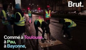 À Rennes, des militants d'ANV-COP 21 tracent des pistes cyclables sauvages