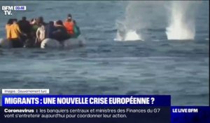 Des gardes-côtes grecs tentent de repousser des migrants en tirant près de leur embarcation