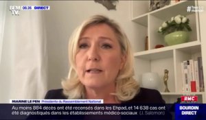 Coronavirus: "Le gouvernement s'est retrouvé confronté à des défaillances et au lieu d'assumer, il a menti", estime Marine Le Pen (RN)