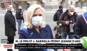 Insolite: Marine Le Pen et Jordan Bardella masqués déposent une gerbe de fleurs au pied de la statue Jeanne d'Arc