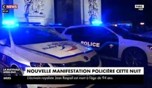 Nouvelle manifestation surprise cette nuit des policiers au pied de l'Arc de Triomphe et en haut des Champs Elysées pour protester contre les décisions de Christophe Castaner