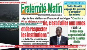Le Titrologue du 08 Septembre 2020 : Alassane Ouattara,  « La démocratie c’est d’aller aux urnes et de respecter les institutions »
