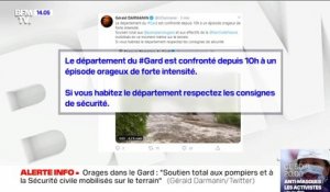 Orages dans le Gard: sur Twitter, Gérald Darmanin apporte un "soutien total aux pompiers et à la Sécurité civile mobilisés sur le terrain"