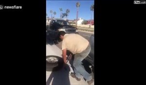 Il surprend un homme en train de lui voler son pneu de voiture