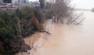 Inondations après la tempête Justine : crue de la Garonne, à La Réole (Gironde)