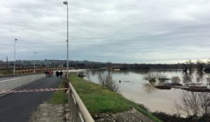 Crue de la Garonne depuis le pont de Langon, jeudi 4 février 2021